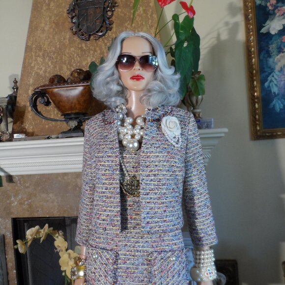 Karl Lagerfeld Paris Multi-Color Bouclé Tweed Dress & Jacket Suit Size S - Picture 12 of 16